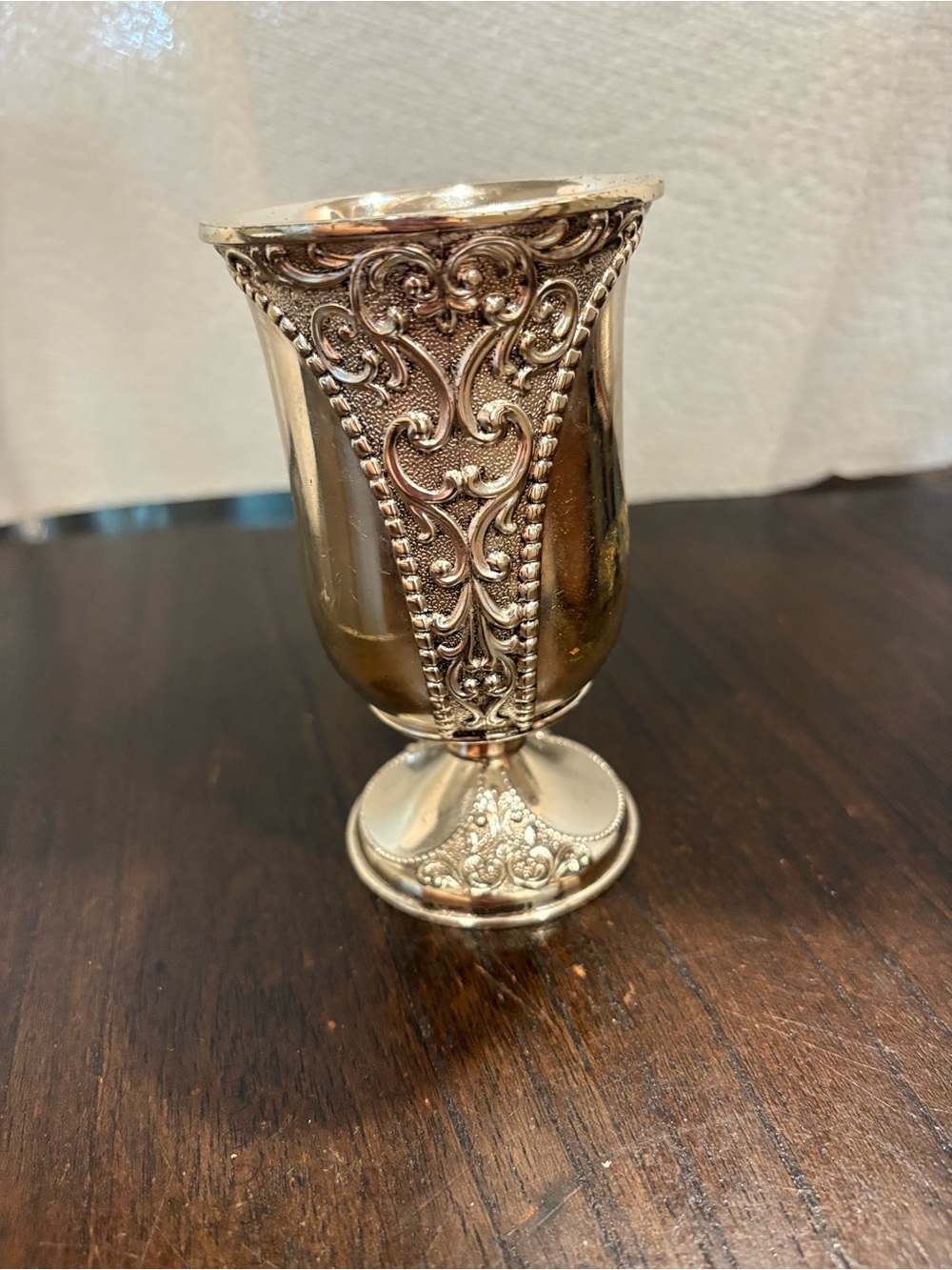 Vintage Ornate Silver-Plated Repoussé Goblet Chalice Decorative Cup